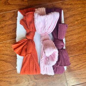 Kids Headband Bow Set 3 Pack Orange Pink Burgundy Cable Knit Stretchy‎ Baby Girl